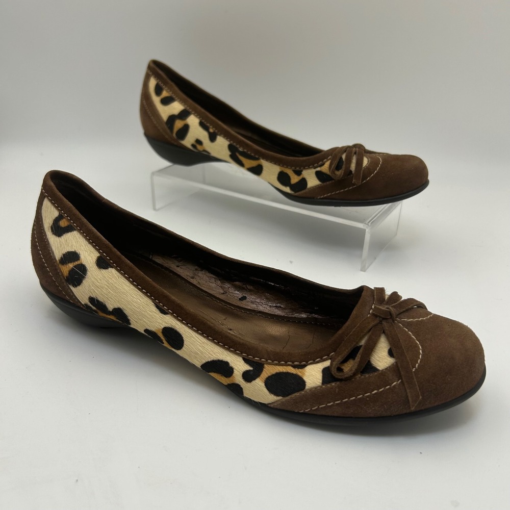 Alfani Ballet Flats Women 8M Brown Leopard Print Calf Hair Suede Bow Mob Wife